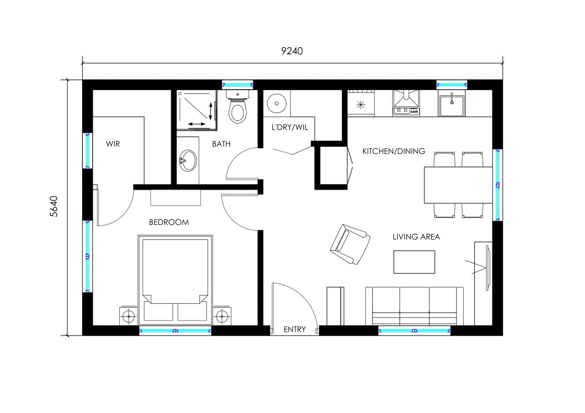 An example 500ft adu floor plan generated using Presite