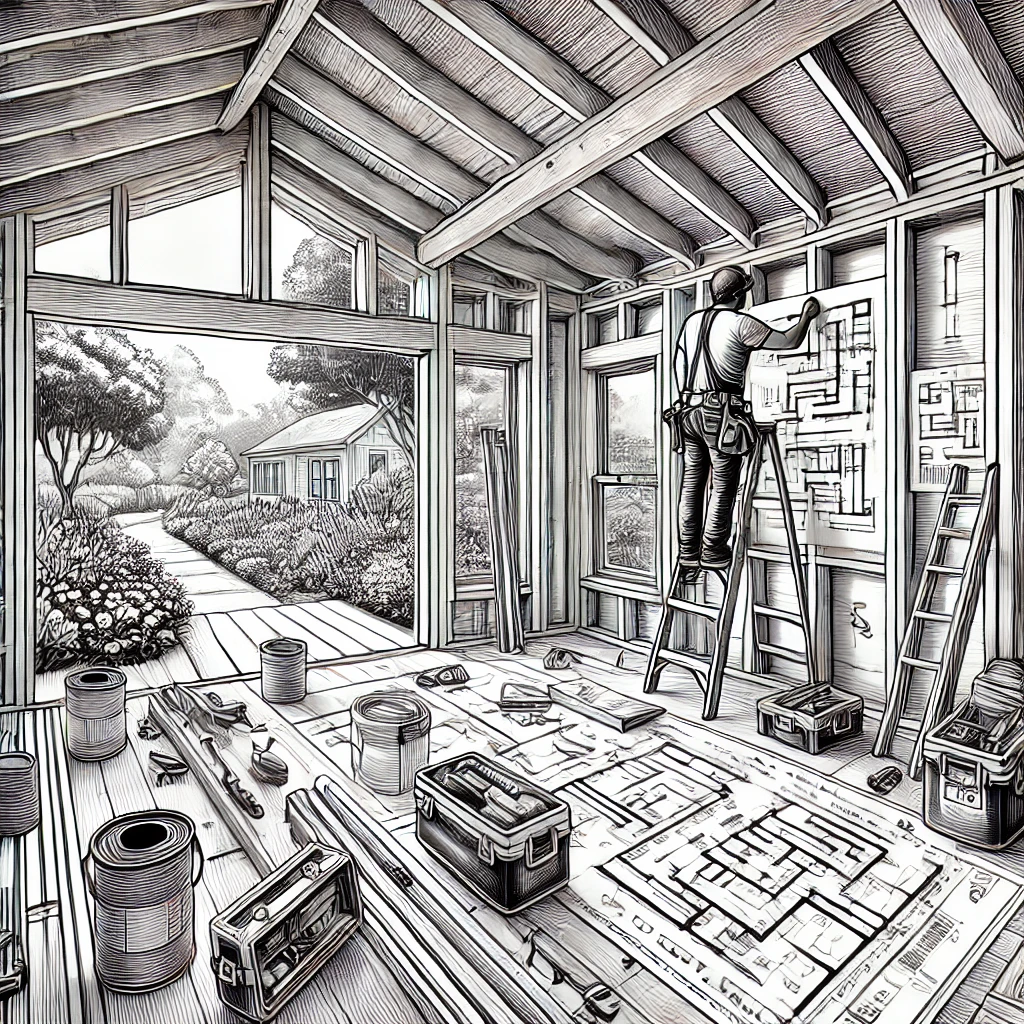 An illustration of an ADU under construction from the inside