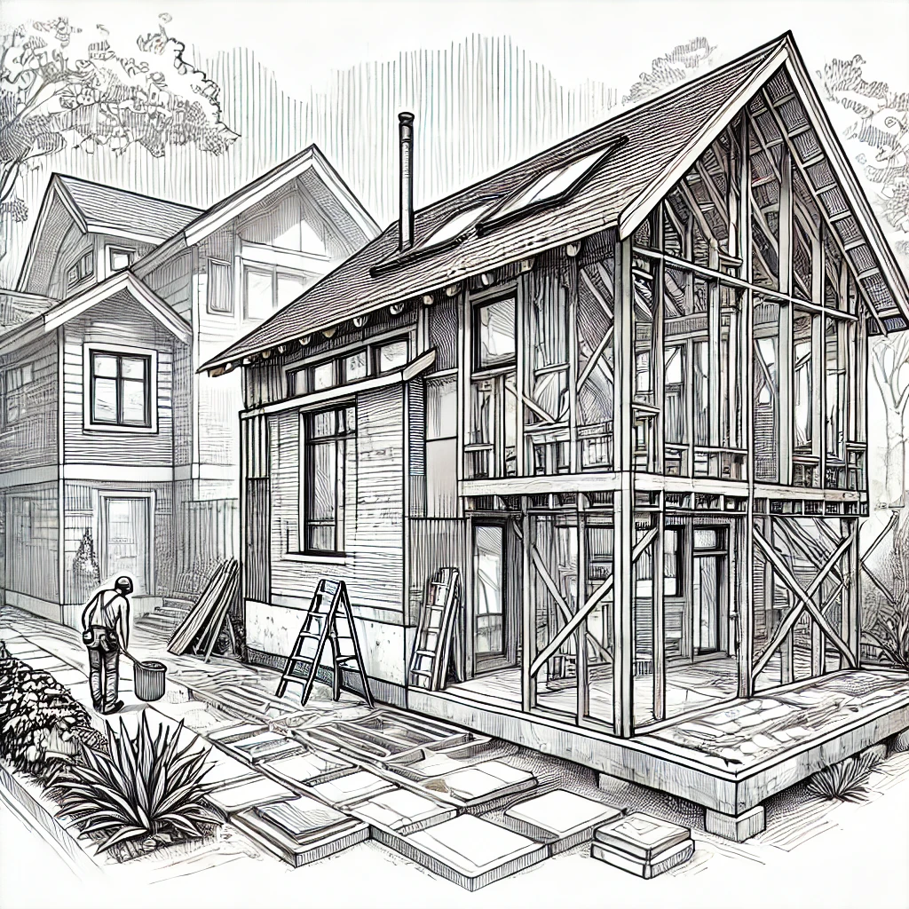 An illustration of a custom ADU under construction